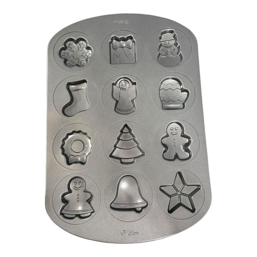 Wilton 12-Cavity Non-Stick Festive Christmas Festive Holiday Cookie Baking Pan.
